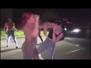 thick curly redhead pounds slender bru in road by headlights1